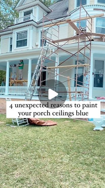 Porch Ceiling Blue, Blue Porch Ceiling, Blue Porch, Haint Blue, Porch Ceiling, Blue Ceilings, Fav Place, Fantasy Homes, Calming Colors