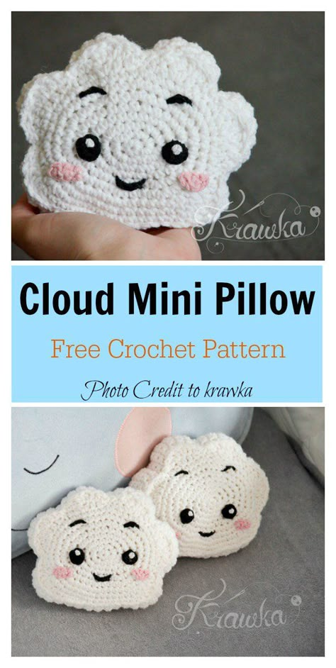 Crochet Cloud Pillow, Crochet Cloud, Cute Cloud, Confection Au Crochet, Pola Amigurumi, Crochet Pillows, Knitting Patterns Toys, Crochet Simple, Crochet Pillow