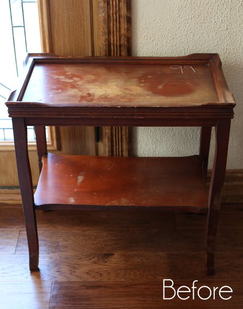 Furniture Makeover End Tables, Antique Night Stand Makeover, Redone Side Table, Old Coffee Table Makeover Wood, Sofa Table Redo Furniture Makeover, Painting Side Tables Ideas, Small Table Refinishing Ideas, Refinish End Tables, Refurbished End Tables Diy Ideas