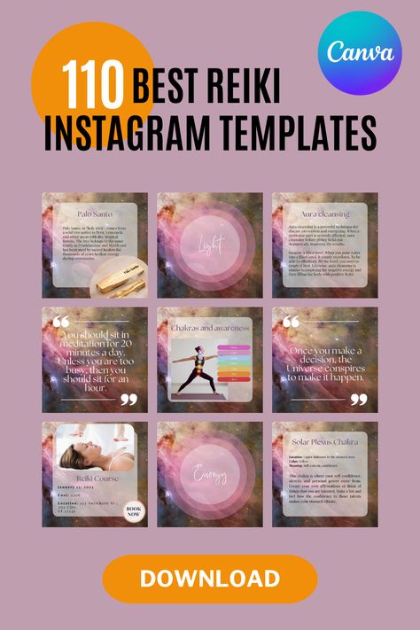 110 Reiki Chakra Healing templates, Aura Cleansing and Crystal Healing Insta template. Best for Reiki practitioners, Energy Healers, Massage Therapist or those who enjoy spirituality. Reiki Templates, Gratitude Benefits, Chakras Affirmations, Benefits Of Reiki, Charging Crystals, Insta Template, Distance Reiki, Reiki Business, Usui Reiki