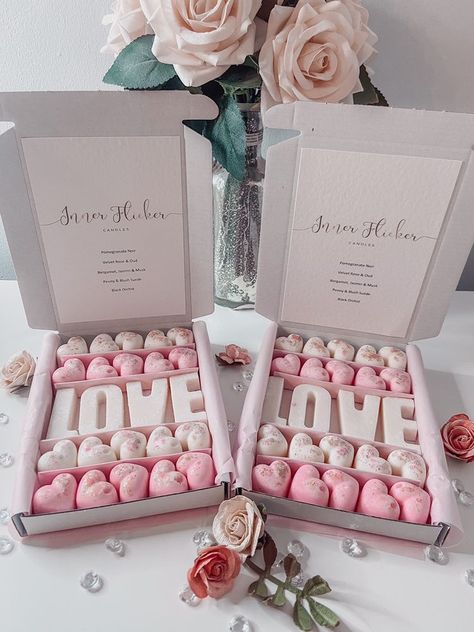 Name Candles, Wax Melt Sample Packaging, Valentines Wax Melts Ideas, Valentine Wax Melt Ideas, Valentine Candles Ideas, Pillar Candle Packaging, Candles Packaging Ideas, Valentines Candles Ideas, Wax Melt Packaging Ideas