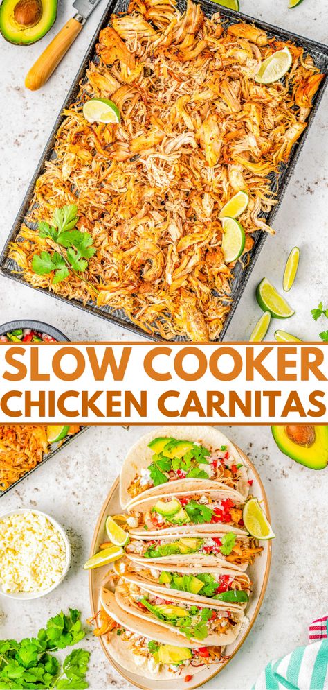 Chunky Guacamole, Green Chile Chicken, Pulled Pork Tacos, Carnitas Recipe, Mexican Spices, Slow Cooker Pulled Pork, Pickled Red Onions, Crock Pot Slow Cooker, Chicken Flavors