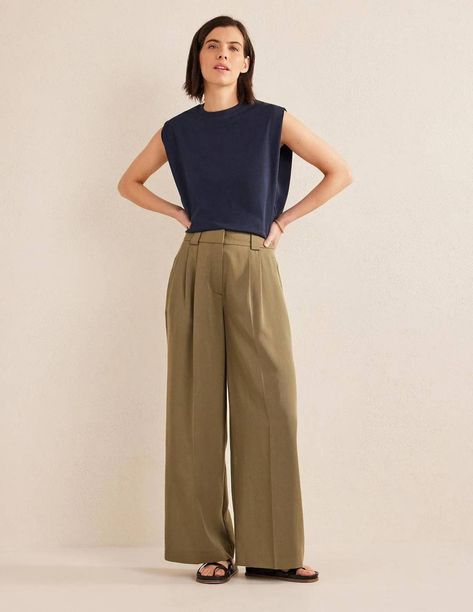 Boden New Season Sale: 17 Spring Staples You Won't Regret | Who What Wear UK Millennials Fashion, Plain Canvas, Black Wide Leg Trousers, Suiting Fabric, High Street Fashion, Boden Uk, Pantalon Large, Khaki Color, High Fashion Street Style