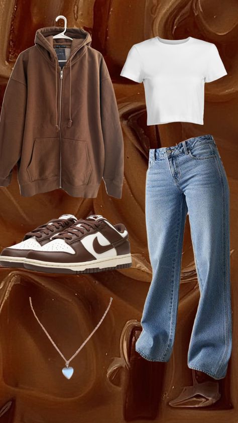 Cacao dunk outfit inspo Dunks Outfit Woman, Dunk Outfits, Panda Outfit, Dunk Outfit, Dunks Outfit, Simple Winter Outfits, Jordan Outfit, Teen Swag Outfits, Shein Outfits