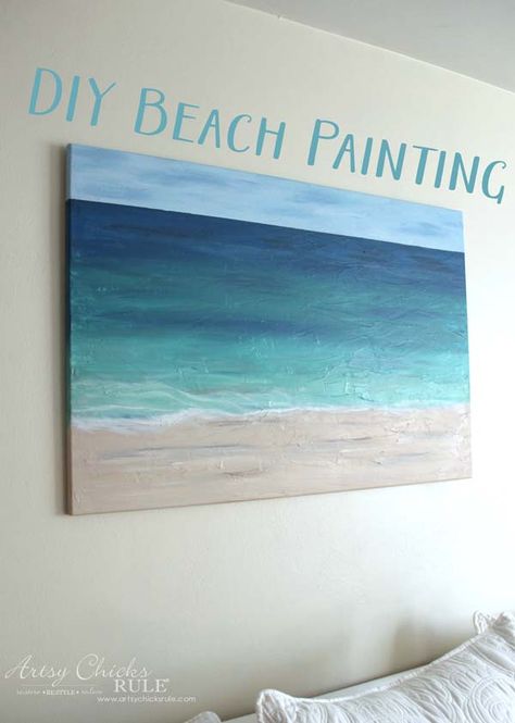 DIY Beach Painting - CREATE YOUR VERY OWN - artsychicksrule.com #diybeachpainting #beachpainting #abstractart Diy Beach Painting, Diy Canvas Painting Ideas, Acrylic Painting Ideas For Beginners, Diy Canvas Painting, Easy Acrylic Painting Ideas, Beach Themed Crafts, Beach Art Painting, Acrylic Painting Diy, Beach Paintings