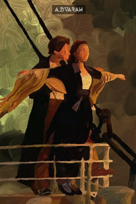 Titanic Aesthetic Painting, Titanic Art Jack And Rose, Titanic Painting Scene, Titanic Aesthetic Drawing, Titanic Illustration Art, Movie Scenes Drawing, Titanic Artwork, Titanic Sketch, Titanic Cartoon