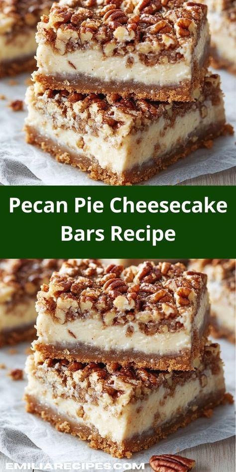 Craving something sweet yet simple? This Pecan Pie Cheesecake Bars recipe is incredibly easy to prepare, making it an ideal choice for busy weeknights or last-minute dessert ideas everyone will love. Pecan Pie Cheesecake Bars Recipe, Creamy Pecan Pie, Pecan Pie Cheesecake Bars, Pie Topping, Rich Cheesecake, Pecan Desserts, Pecan Topping, Pecan Cheesecake, Pecan Pie Cheesecake