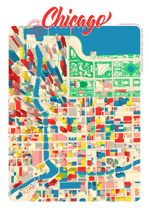 Chicago Map Poster, City Graphic Design, Chicago Graphic Design, Design Assignments, Landmarks Around The World, City Maps Illustration, Chicago Murals, Chicago Graphic, Map Of Chicago