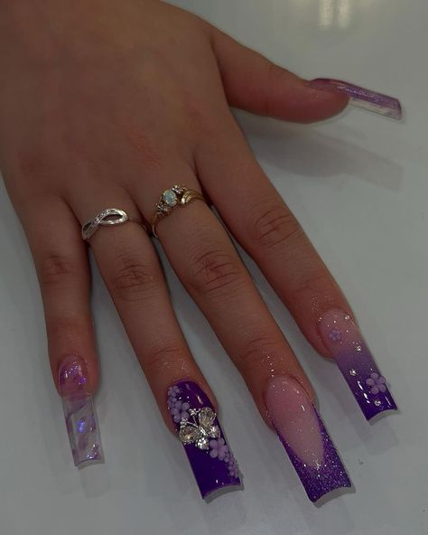 Sweet 16 Nails, Dark Purple Nails, Purple Quince, Quinceanera Nails, Purple Acrylic Nails, Purple Nail Designs, Purple Acrylic, Nails Design With Rhinestones, Simple Acrylic Nails