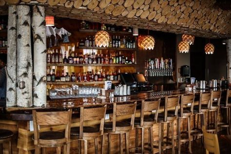 This cozy ski lodge-themed restaurant in Nashville is a great spot for a chilly winter evening. Lodge Bar Design, Ski Lodge Bar, Cozy Ski Lodge, Mountain Bar, Lodge Bar, Kitchen Bar Ideas, Ski Bar, Hermitage Hotel, Mountain Lodges