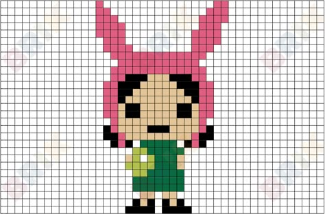 Bobs Burger, Pony Bead Patterns, Perler Crafts, Diy Perler Bead Crafts, Pixel Art Characters, Pixel Crochet, Pixel Art Grid, Graph Paper Art, Diy Perler Beads