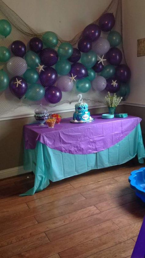 Cheap Mermaid Party Ideas, Black Little Mermaid Birthday Party, Rectangular Table Cloth, Mermaid Pool Parties, Ariel Birthday Party, Mermaid Birthday Party Decorations, Mermaid Theme Birthday Party, Ariel Birthday, Stone Powder