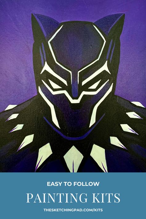 You're stuck at home. For the first time, you have the time to learn to paint. ​But because we are all limiting our contact with people, your options are limited. ​Never fear - we've got you covered with a wide selection of art kits and video tutorials that you can enjoy from the comfort and safety of your home! #canvaspainting #blackpanther #blackpantherpainting Black Panther Canvas Painting Easy, Black Panther Painting Easy, Black Panther Painting Marvel, Black Panther Painting, Painting Date Night, Panther Painting, Painting Party Ideas, Painting Date, Train Pumpkin Carving