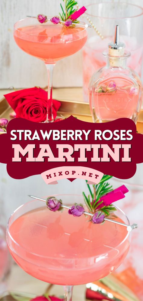 Treat the person you love to this Valentine's Day cocktail recipe! It's so easy to make. Infused with rose petals, this fresh strawberry martini is not only colorful and delicious but also a romantic Valentine's Day drink! Christmas Themed Drinks, Easy Christmas Drinks, Best Martini Recipes, Martini Flavors, Easy Party Drinks, Strawberry Martini, Martini Recipes Vodka, Cocktails To Make At Home, Fun Party Drinks