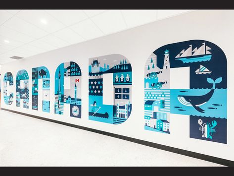 Office Wall Graphics, Office Graphics, Office Mural, Office Wall Design, Office Signage, School Murals, Wall Drawing, Mural Design, Environmental Design