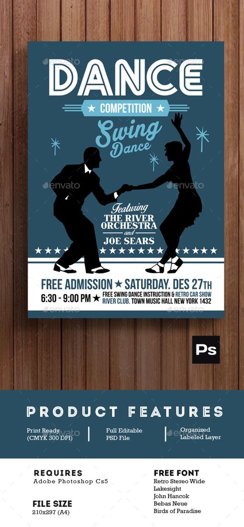 Swing Dance Competition Poster Flyer — Photoshop PSD #winter #snow • Available here → https://graphicriver.net/item/swing-dance-competition-poster-flyer/14810485?ref=pxcr Dance Competition Poster Ideas, Dance Show Poster, Competition Poster Ideas, Poster For Competition, Dance Competition Poster, Scholarship Poster, Dance Poster Ideas, Competition Poster Design, Dance Event Poster