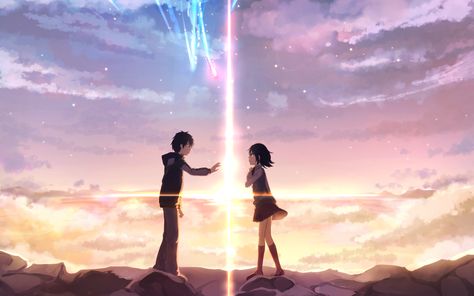 Anime Your Name.  Mitsuha Miyamizu Taki Tachibana Kimi No Na Wa. Fondo de Pantalla Kimi No Na Wa Wallpaper, Your Name Wallpaper, Your Name Anime, Hd Anime Wallpapers, Japon Illustration, Theme Background, Name Wallpaper, Anime Meme, Anime Wallpapers