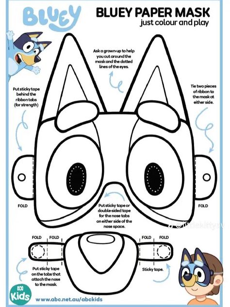 Diy Bluey Costume, Bluey And Bingo Costume, Diy Party Mask, Bluey Crafts, Bluey Coloring Pages, Bluey Cartoon, Bluey Party, Bluey Bingo, Bluey Birthday