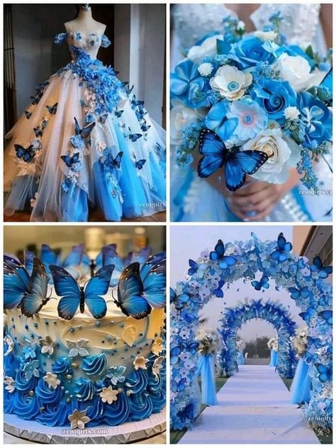 Blue Butterfly Theme Party, Blue Butterfly Wedding Theme, Blue Enchanted Forest Theme, Blue Butterfly Quinceanera Theme, Blue Butterfly Theme, Butterfly Quince Theme, Quince Purple, Quinceañera Themes, Butterfly Quinceanera Theme