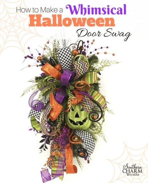 Door Swags, Fall Swags, Patriotic Bows, Swag Wreath, Door Swag, Halloween Wreaths, Whimsical Halloween, Christmas Swags, Halloween Door