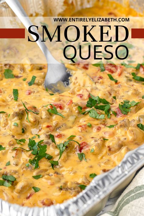 One Pan Queso Dip Oven, Smoked Rotel Dip, Smoker Queso, Smoked Queso Dip, Sausage Queso, Chicken Sausage Rolls, Sausage Cheese Dip, Smoked Queso, Smoked Chili