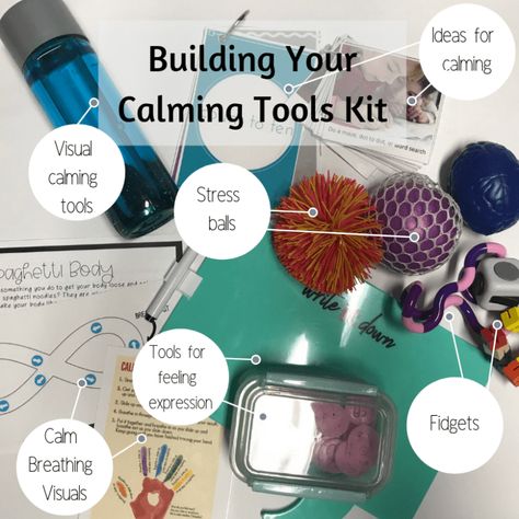 Building a Calming Tools Kit Calm Down Box, Calm Box, Calm Down Kit, Calming Corner, Calm Kids, Calm Down Corner, Calming Strategies, Education Positive, Behaviour Management