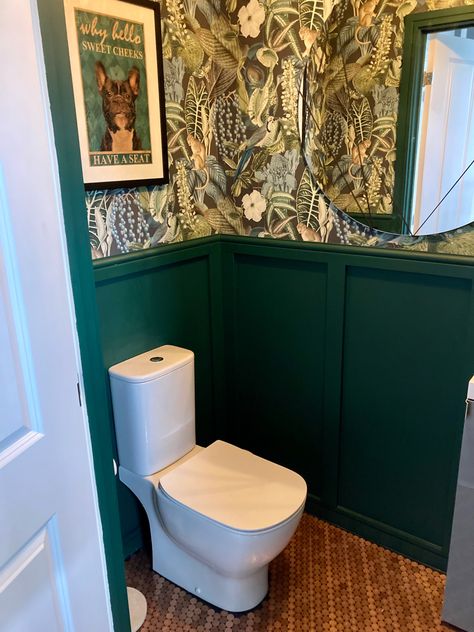 Funky Toilet Wallpaper, Green Wallpaper Toilet, Understairs Toilet Wallpaper, Downstairs Toilet Ideas Small Quirky, Jungle Downstairs Toilet, Understairs Toilet Panelling, Crazy Downstairs Toilet, Tiny Toilet Room Ideas Wallpaper, Bold Downstairs Toilet Ideas