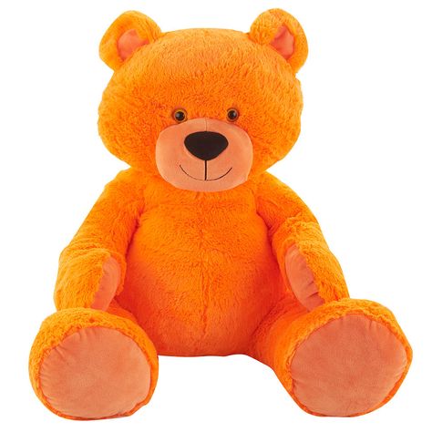 22" Bright Bear - Orange.  Available in Toys R Us Stores now! Bear Toy Aesthetic, Orange Teddy Bear, Yellow Stuffed Animals, Funshine Bear Plush, Yellow Teddy Bear, Orange You Glad, Orange Crush, Toys R Us, Soft Toy