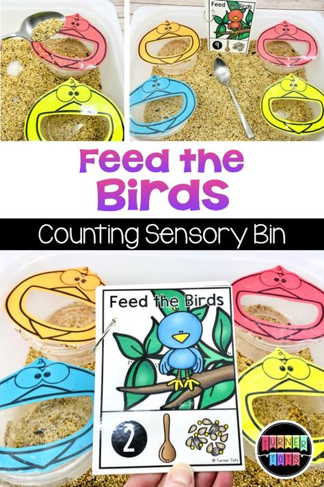 Count the corresponding number of scoops of bird seed into each bird's mouth. This sensory bin incorporates math for your spring preschool theme! #activities for preschool #activity #activity for toddlers #preschool Spring Preschool Theme, Literacy Activities For Preschoolers, Spring Literacy Activities, Spring Theme Preschool, Spring Preschool Activities, Feed The Birds, Spring Lessons, Spring Animals, Activities For Preschoolers