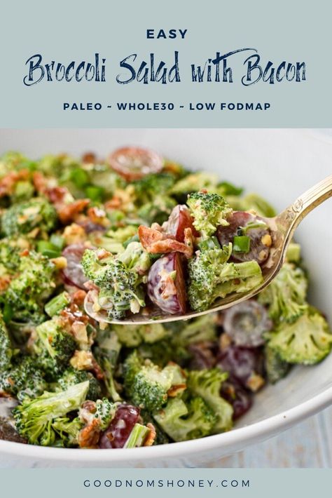 Whole 30 4th Of July Food, Mop Recipes, Paleo Broccoli Salad, Fodmap Salad, Paleo Broccoli, Broccoli Salad With Bacon, Low Fodmap Vegetables, Fod Map, Fodmap Recipes Dinner