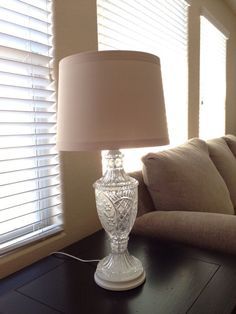 Glass Lamp Makeover | Leslie M Blog Crystal Lamp Makeover, Glass Lamp Makeover, Crystal Lamp Base, Diy Lamp Makeover, Crystal Lamps, Lamp Makeover, Lamps Bedroom, Country Curtains, Old Lamps