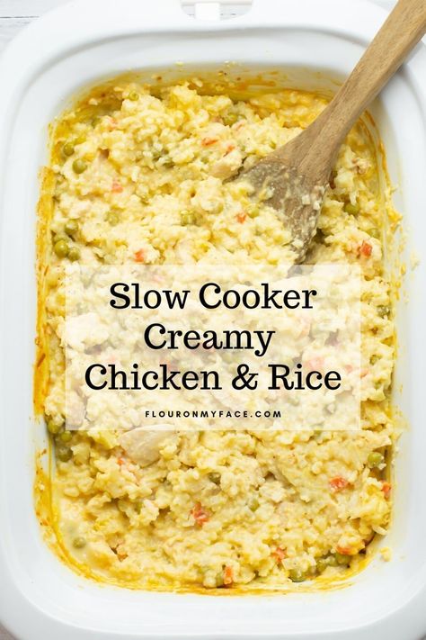 Slow Cooker Creamy Chicken and Rice Recipe March Meal Plan, Chicken And White Rice, Crock Pot Creamy Chicken, Chicken In Crock Pot, Crockpot Rice Recipes, Slow Cooker Chicken Rice, Chicken And Rice Crockpot, Slow Cooker Creamy Chicken, White Rice Recipes