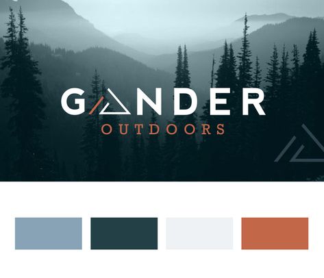 Gander Outdoors Logo Concept Color Palette | Nicole Victory Design | Branding and Logo  Design for Passionate Small Business Owners #logo #logodesign #logos  #brand #brands #branding #outdoorbusinessbranding  #outdoorbusinesslogodesign  #design #designs #designer #graphicdesign Outdoor Logo Design Ideas, Outdoor Brand Color Palette, Adventure Color Palette, Patagonia Branding, Outdoors Branding, Outdoor Graphic Design, Outdoor Logo Design, Outdoors Logo Design, Yg Logo