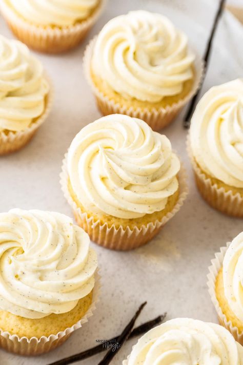 Vanilla Bean Cupcakes French Vanilla Cappuccino Cupcakes, Vanilla Bean Cupcake Recipe, Best Vanilla Cupcakes, French Vanilla Cupcakes, Cappuccino Cupcakes, Cupcake Vanilla, French Vanilla Cappuccino, Vanilla Bean Frosting, Vanilla Bean Cupcakes