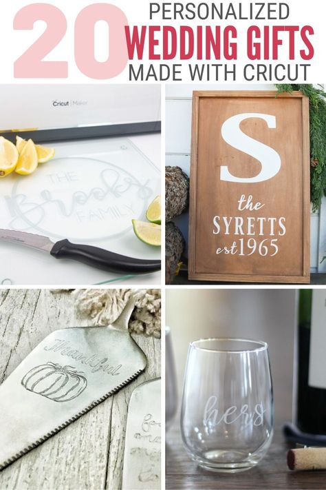 Give newlyweds something they will use and cherish forever with one of these DIY wedding gift ideas. These ideas are made with a Cricut and are easily personalized. #thecraftyblogstalker #cricut #personalized #weddinggifts Diy Wedding Gift Ideas, Cricut Personalized, Diy Wedding Gift, Wedding Gifts For Newlyweds, Homemade Wedding Gifts, Bridal Shower Gifts For Bride, Using Cricut, Cricut Wedding, Diy Wedding Gifts