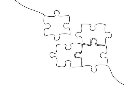 Single continuous line art puzzle game. ... | Premium Vector #Freepik #vector #background #business #abstract #education Puzzle Line Art, Puzzle Art Drawing, Puzzle Illustration Design, Puzzle Art Design, Puzzles Drawing, Drawing Symbols, Puzzle Painting, Puzzle Illustration, Line Drawing Images