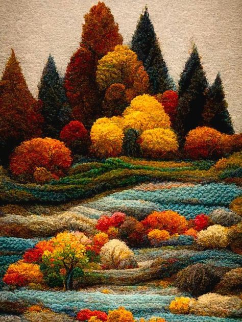 Rug Hooking Patterns Free, فن النسيج, Art Yarn Weaving, Landscape Digital Art, Diy Moss, Simpul Makrame, Tapestry Loom, Weaving Loom Diy, Yarn Painting