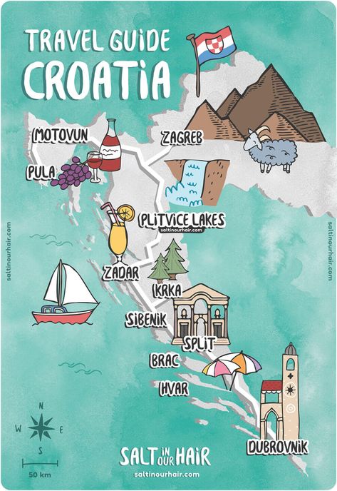 Croatia 10-Day Itinerary (Ultimate 2024 Travel Guide) Croatia In October, Dalmatian Coast Croatia, Croatia Road Trip, Croatia National Park, Croatia Aesthetic, Graphic Map, Croatia Map, Things To Do In Croatia, Croatian Flag