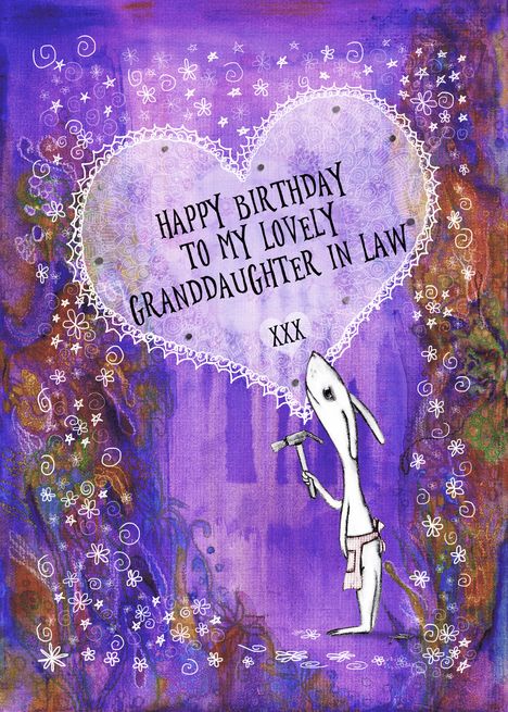 Happy Birthday, Granddaughter in Law, Rabbit with Hammer and Heart, card Happy Birthday Step Daughter, Happy Birthday Niece, Secret Pal, Birthday Card Template, Art Heart, Foster Mom, Halloween Card, Wedding Card Design, Birthday Pictures