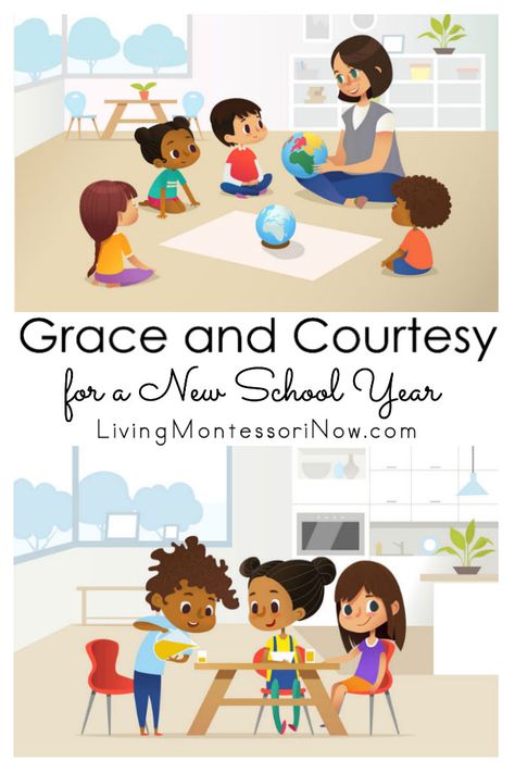 It's especially helpful to place an extra emphasis on grace and courtesy at the start of the school year in Montessori classrooms and also at home.You'll find lots of ideas and resources here - Living Montessori Now #Montessori #groundrules #Montessoriclassroom #Montessorihome #backtoschool Montessori Classroom Management, Montessori Worksheets, Grace And Courtesy, Montessori Preschool Classroom, Montessori Lesson Plans, Montessori Activities Preschool, Montessori Parenting, Montessori Elementary, Montessori Lessons