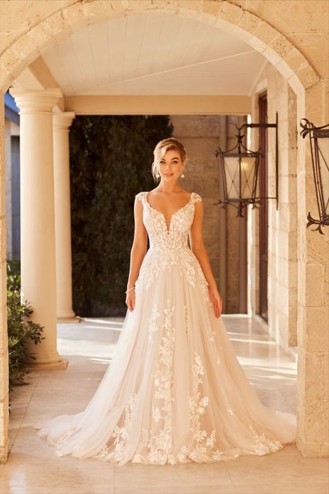 A Line Wedding Dress Fairytale, Aline With Sleeves Wedding Dress, Wedding Dress For September, Dress Your Fancy Bridal Boutique, Fall Wedding Dress Sparkle, Wedding Dress V Neck Sleeves, Lace Aline Wedding Dress With Sleeves, Wedding Dresses Aline Princess, Flowery Lace Wedding Dresses