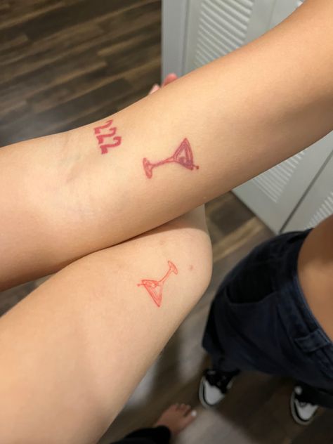 Alcohol Matching Tattoos, Dirty Martini Tattoo, Matching Martini Glass Tattoos, Martini Glass Tattoo, Martini Tattoo, Red Martini, Cherry Martini, Red Drinks, Couple Tattoo