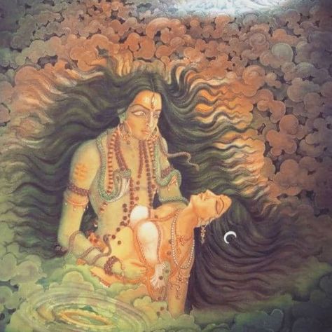 Shiv Parvati, Emotional Painting, Vintage Art Paintings, God Artwork, Sanatan Dharma, Shiva Parvati Images, Ancient Paintings, Lord Shiva Family, Religious Painting