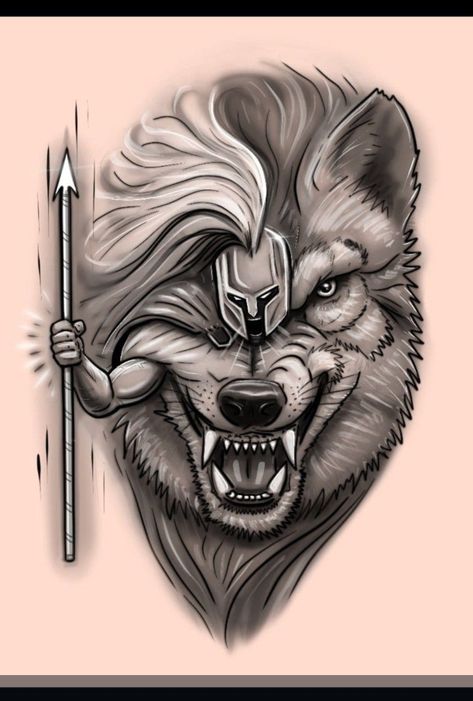 Spartan Wolf Tattoo, Leg Sleeve Tattoo Male Design, Coyote Tattoo, Front Shoulder Tattoos, Arm Tattoos Drawing, Harley Tattoos, Full Hand Tattoo, Wolf Tattoos Men, Spartan Tattoo