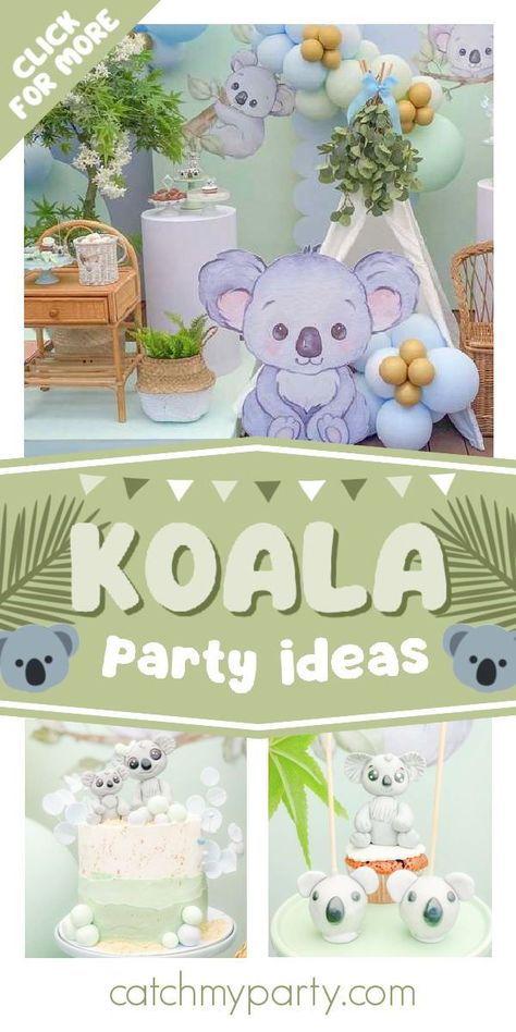 Take a look at this cute koala birthday party! Love the cake pops! See more party ideas and share yours at CatchMyParty.com Izzy's Koala World Party, Koala Cake Pops, Koala Party Food, Koala Birthday Theme, Koala 1st Birthday Party, Koala Party Ideas, Koala Cake Ideas, Koala Baby Shower Theme, Koala Birthday Party Ideas