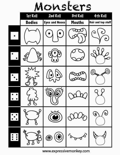 Art Worksheets Printables, Drawing Games For Kids, Monster Crafts, Easy Drawing Steps, Art Projects For Teens, Art Projects For Adults, Toddler Art Projects, Art Worksheets, Drawing Activities