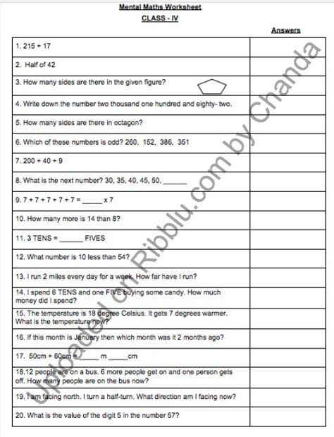 Mental Maths Worksheets for Class 4 4th Class Maths Worksheet, Mental Maths Worksheets 4th Grade, Class 4 Maths, Class Worksheets, Maths Worksheet, Mental Maths Worksheets, Mental Maths, Math Practice Worksheets, Maths Worksheets