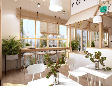 YOROKOBI- BAKERY CAFE on Behance Muji Cafe, Minimal Cafe, Bakery Shop Interior, Unfiltered Background, Cafeteria Design, Coffee Project, Dream Bakery, Cafe Culture, Study Cafe