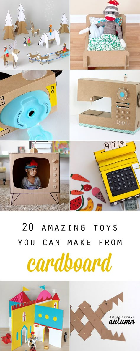 20 amazing toys you can make from cardboard - these would be great for rainy days or even for Christmas gifts! Carton Diy, Cardboard Creations, Amazing Toys, Cardboard Toys, Diy Bebe, Summer Crafts For Kids, Trendy Diy, Homemade Toys, Diy Cardboard