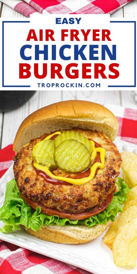 Chicken Burgers Air Fryer, Air Fryer Ground Chicken, Air Fryer Chicken Burgers, Burgers Air Fryer, Homemade Chicken Burgers, Ground Chicken Recipes Healthy, Best Air Fryer Chicken, Ground Chicken Burgers, Fried Chicken Burger